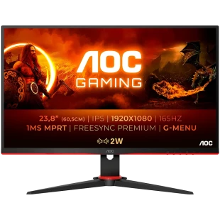 AOC Monitor LED 24G2SPAE/BK Gaming 165Hz (23.8” 1920x1080, IPS, 300cd/m², 1ms, 2xHDMI, 1 x VGA, 1xDP, Tilt) Black-Red, 3y