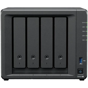 Synology DS423+, Tower, 4-Bays 3.5'' SATA HDD/SSD, 2 x M.2 2280 NVMe SSD, CPU Intel Celeron J4125 4-core (4-thread) 2.0 GHz, max. boost up to 2.7 GHz, 2 GB DDR4 ECC SODIMM, 2 x 1GbE RJ-45, 2 X USB 3.2, 1.51 kg, 3y