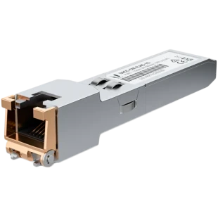 Ubiquiti UACC-CM-RJ45-1G SFP to RJ45 transceiver module that delivers 1 Gbps speed via a converted Ethernet connection.