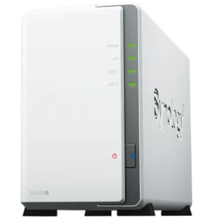Synology DS223j, Tower, 2-bays 3.5'' SATA HDD/SSD, CPU 4-core 1.7 GHz; 1 GB DDR4 non-ECC; 1 x RJ-45 1GbE LAN Port; 2 x USB 3.2 Gen1; ; 0.88 kg; 2yr warranty