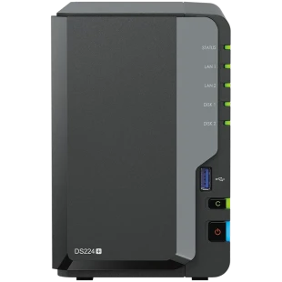 Synology DS224+,Tower, 2-bays 3.5'' SATA HDD/SSD, CPU Intel Celeron J4125 4-core (4-thread) 2.0 GHz, burst up to 2.7 GHz; 2GB DDR4 (expandable up to 6 GB) ; 2 x RJ-45 1GbE LAN Ports; 2x USB 3.2 Gen 1; 1.3 kg; 2yr warranty