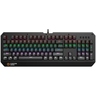 CANYON Hazard GK-6, Wired multimedia gaming keyboard with lighting effect, 108pcs rainbow LED, Numbers 104keys, EN double injection layout, cable length 1.8M, 450.5*163.7*42mm, 0.90kg, color black