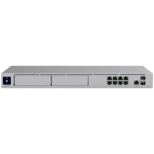 Ubiquiti rack-mount Cloud Gateway with 10 Gbps performance, multi-WAN load balancing, and two NVR drive bays designed for large-scale, multi-application UniFi sites