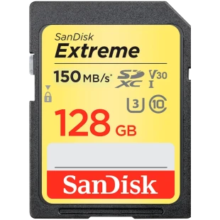 SANDISK Extreme 128GB SDXC Memory Card + 1 year RescuePRO Deluxe up to 180MB/s & 90MB/s Read/Write speeds, UHS-I, Class 10, U3, V30