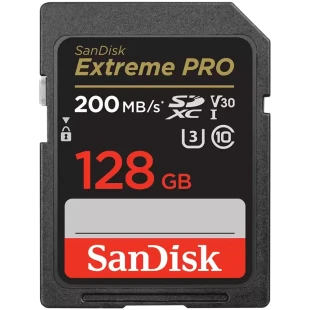SANDISK Extreme PRO 128GB SDXC Memory Card + 2 years RescuePRO Deluxe up to 200MB/s & 90MB/s Read/Write speeds, UHS-I, Class 10, U3, V30