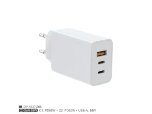 Zidni punjac FULMOVA GAN PD/65W/bela sa USB-C kablom