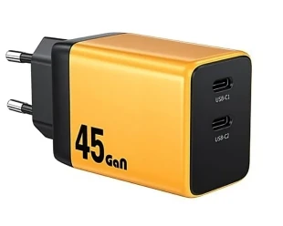 WEKOME WP-U33 Super brzi Strujni GaN Punjač, 2-porta USB (2 x 3.1 tipC) 45W, žuti 