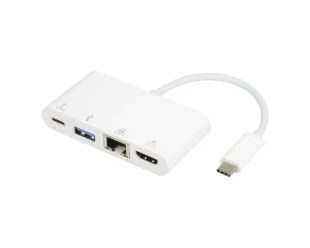 E-GREEN Adapter USB 3.1 tip C (M) - HDMI + USB3.0 + RJ45 + tip C (F) beli 