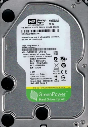 HDD 3.5 * 2TB WD20EURX WD AV-GP GREEN 7200RPM 64MB SATA3 (3599)