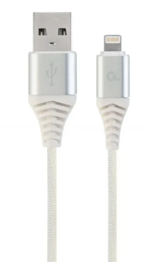 GEMBIRD CC-USB2B-AMLM-2M-BW2 Gembird Premium cotton braided 8-pin charging and data cable, 2m, silver/white