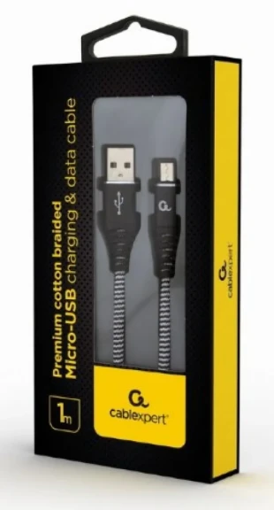 GEMBIRD CC-USB2B-AMmBM-1M-BW Gembird Premium cotton braided Micro-USB charging - data cable,1m, black/white