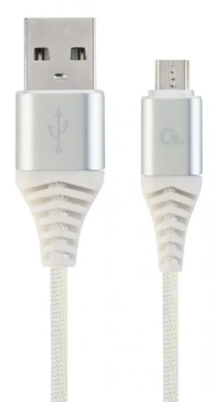 GEMBIRD CC-USB2B-AMmBM-1M-BW2 Gembird Premium cotton braided Micro-USB charging -data cable,1m, silver/white