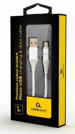 GEMBIRD CC-USB2B-AMmBM-1M-BW2 Gembird Premium cotton braided Micro-USB charging -data cable,1m, silver/white