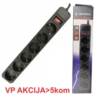 GEMBIRD SPG6-B-10 (3G1.5) ** Gembird produzni kabl sa zastitom 6 uticnica (3x1.5mm,16A,3500W) 3m black (527)