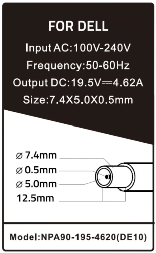 GEMBIRD NPA90-195-4620 (DE10) **Gembird punjac za laptop 90W-19.5V-4.62A, 7.4x5.0mm black PIN (955)