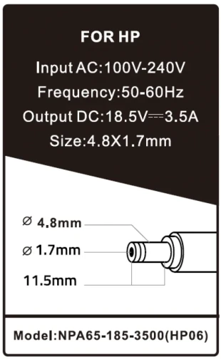 GEMBIRD NPA65-185-3500 (HP06) ** Gembird punjac za laptop 65W-18.5V-3.5A, 4.8x1.7mm yellow (692)