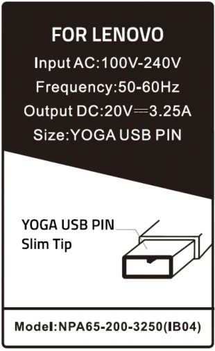 GEMBIRD NPA65-200-3250 (IB04) ** Gembird punjac za laptop 65W-20V-3.25A, USB PIN Yellow (778 Alt=IB08)