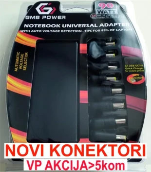 NPA-AC5D **Gembird  univerzalni laptop punjac AC 90W + QC3.0 mob.brzi punjac 3A, auto voltage (1475)