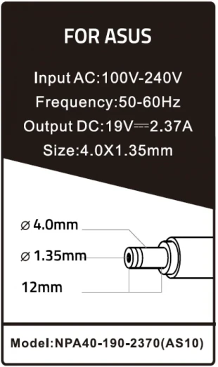 GEMBIRD NPA40-190-2370 (AS10) ** Gembird punjac za laptop 40W-19V-2.37A, 4.0x1.35mm black (679 Alt=AS14)