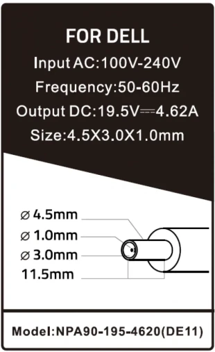 GEMBIRD NPA90-195-4620 (DE11) ** Gembird punjac za laptop 90W-19.5V-4.62A, 4.5x3.0mm  Black PIN (929)