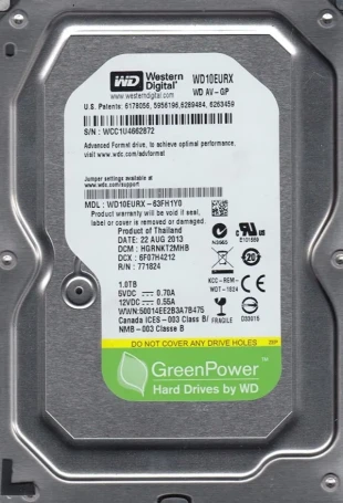 HDD 3.5 * 1TB WD10EURX WD AV-GP Green IntelliPower 64MB SATA3 (2449)