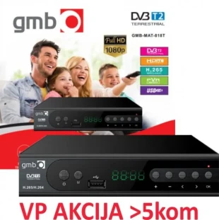 GEMBIRD GMB-MAT-818T **DVB-T2 SET TOP BOX USB/HDMI/Scart/RF-out, PVR,Full HD, H265, hdmi-kabl,(1475)