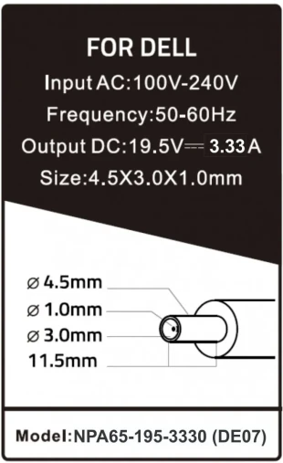 GEMBIRD NPA65-195-3330 (DE07) **Gembird punjac za laptop 65W-19.5V-3.33A, 4.5x3.0mm  Black PIN (858)