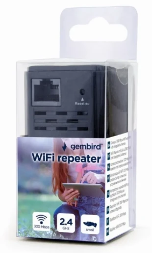 GEMBIRD WNP-RP300-03-BK Gembird WiFi ripiter/ruter 300Mbps, 2x3dBi, RF pwr<20dBm, 1x LAN black(alt. tenda A9