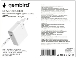 GEMBIRD NPA87-202-4300 (TJ-354B Apple Type-C/USB-C) Gembird punjac za MacBook 87W-20,2V-4.3A, USB Type-C