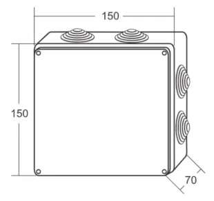 MIT.EL Razvodna kutija sa gumenom zaptivkom ME-K150x150x70mm (8uvodnica) IP65