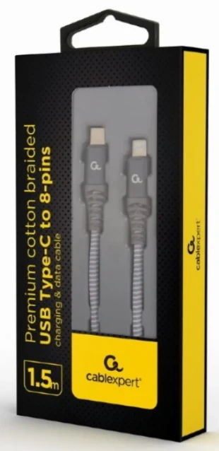 GEMBIRD CC-USB2B-CM8PM-1.5M Gembird Premium cotton braided USB Type-C to 8-pins charging & data cable, 1.5m