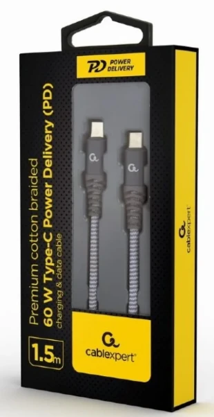 GEMBIRD CC-USB2B-CMCM60-1.5M Gembird 60W Type-C Power Delivery (PD) premium charging & data cable, 1.5m