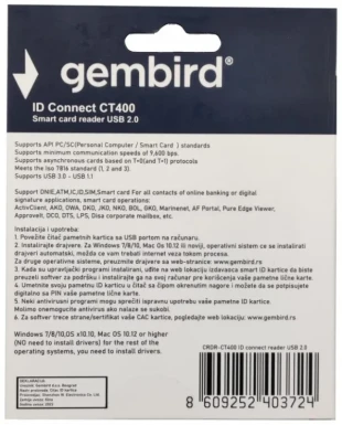 GEMBIRD CRDR-CT400 ** Gembird Smart card reader USB 2.0 Citac za licne karte, saobracajne, bankarske (599)
