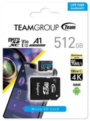 TEAM GROUP TeamGroup MICRO SDXC 512GB ELITE, UHS-I U3 V30 A1, 100/90MB/s +SD Adapter TEAUSDX512GIV30A103