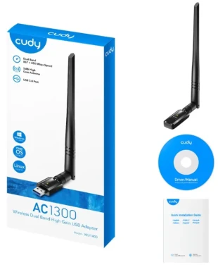 CUDY Cudy WU1400 AC1300 Wi-Fi USB 3.0 Adapter,2.4+5Ghz,5dBi high gain detach.antenna,AP(Alt.U1,U6)
