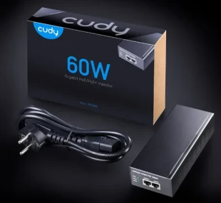 CUDY Cudy POE300 60W Gigabit PoE+/PoE Injector, 802.3at/802.3af Standard, Data and Power 100 Meters