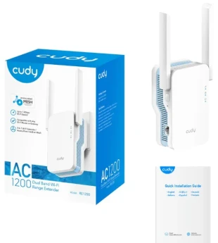 CUDY Cudy RE1200 AC1200Wi-Fi MESH Range Extender, Dual Band 2.4+5Ghz,2x5dBi, 1xLAN, AP,ACCESS+LED