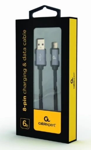 GEMBIRD CCB-mUSB2B-AMLM-6 Gembird Cotton braided 8-pin cable with metal connectors, 1.8 m, black, blister