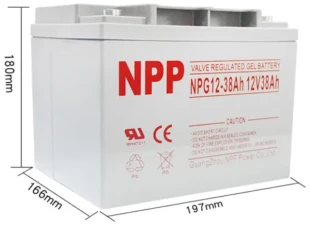 NPP NPG12V-38Ah, GEL BATTERY, C20=38AH, T14,197*165*174*174, 11KG, Light grey