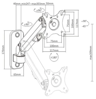 GEMBIRD MA-WA1-01 Gembird Podesivi zidni drzac za monitor,tilt, 13-27 max.7kg