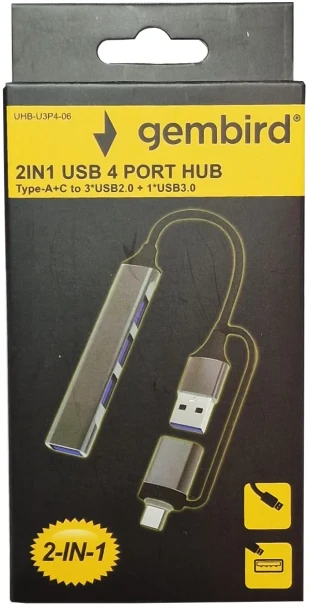GEMBIRD UHB-U3P4-06 ** Gembird HUB Type-A+C to 3*USB2.0 + 1*USB3.0 Aluminum (287)