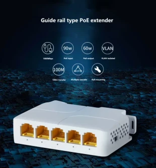 GEMBIRD POE-EXT-14G 5 port, 1000mbpsPOE extender, 30/60W 8W/port, POE voltage 44-57Vdc, 100m, 802.3af/at