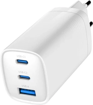 TA-UC-PDQC65-01-W Gembird 3-port 65W GaN USB PowerDelivery fast charger, white