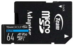 TEAM GROUP TeamGroup MICRO SDXC 64GB ELITE, UHS-I U3 V30 A1, 100/50MB/s +SD Adapter TEAUSDX64GIV30A103