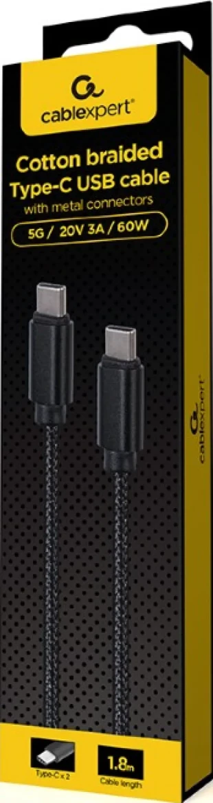 GEMBIRD CCDB-mUSB2B-CMCM-6 Gembird Pamučno pleteni Tip-C muški-muški USB kabl sa metalnim konektorima, 1,8 m