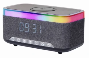 GEMBIRD DAC-SPKBT-QC15-BK Gembird Digitalni sat+alarm sa bezicnim punjenjem telefona 15W i zvucnikom, FM, BT