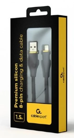 GEMBIRD CC-USB2S-AM8PM-1.5M-BK Gembird Premium silicon 8-pin cable charging and data cable, 1.5 m, black