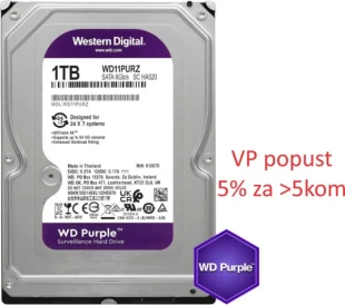 HDD 3.5 ** 1TB WD10PURZ WD Purple 24/7 5400RPM 64MB SATA3