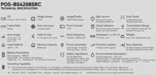POS-BS4208SRC GMB 2d/OCR CMOS barcode scanner with CRADLE, barkod skener 2000mAh, 1MP, BT/WiFi