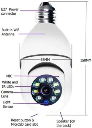 GEMBIRD CAM-IP3MP-Q8 GMB kamera 3 mpix microSD iCSee xmeye pro app Two-way voice 3,6mm ZA SIJALICNO GRLO E27